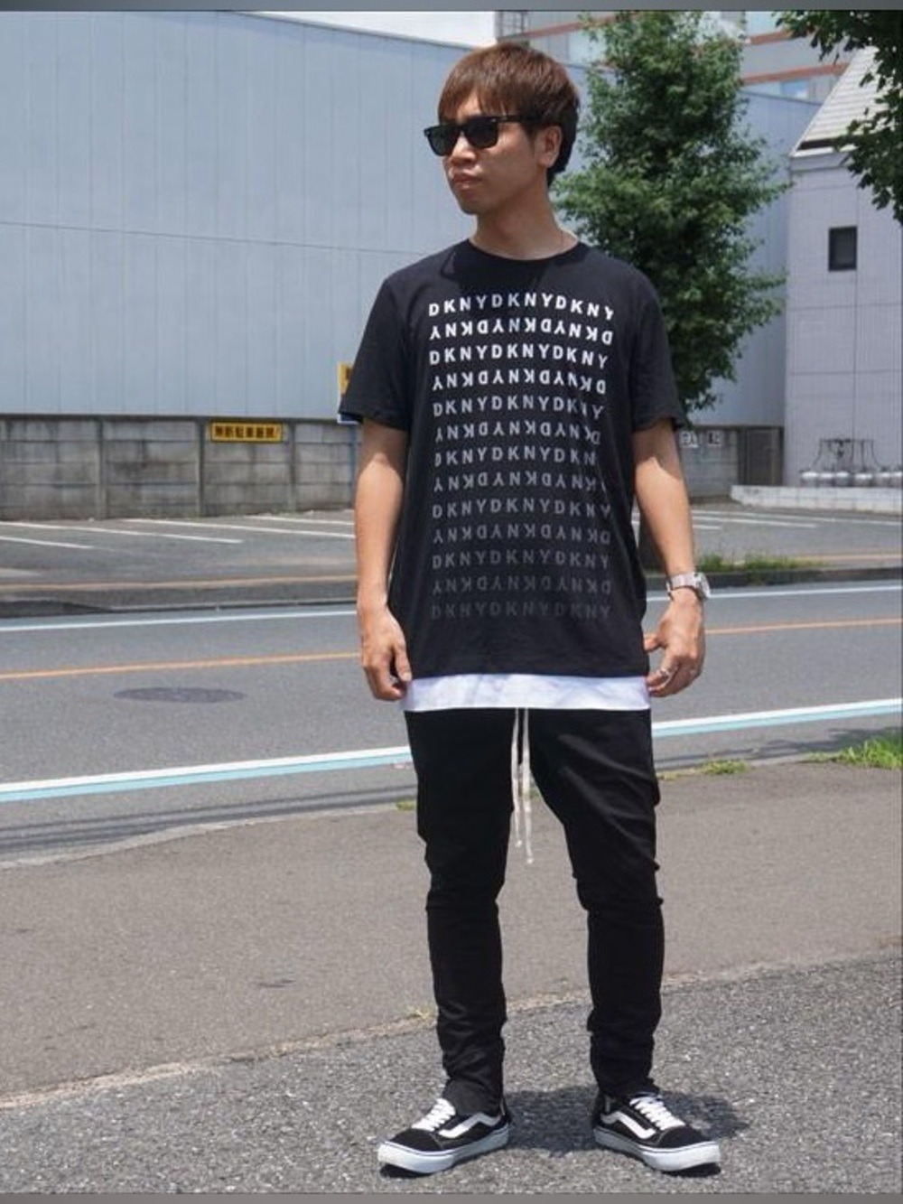 DKNY Layered Short Sleeve Logo Print Supima Cotton Tee